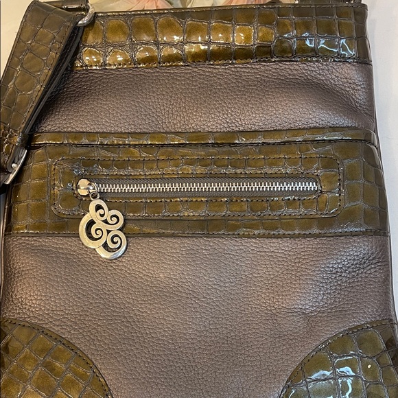 Brighton Vintage Olive and Brown Croc Embossed Crossbody Bag EUC - Picture 17 of 17